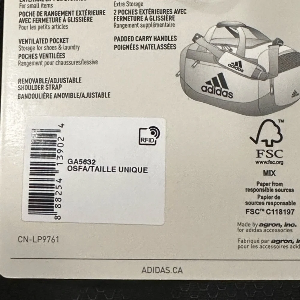 Adidas Black and White Defense 2 Medium Duffel Bag